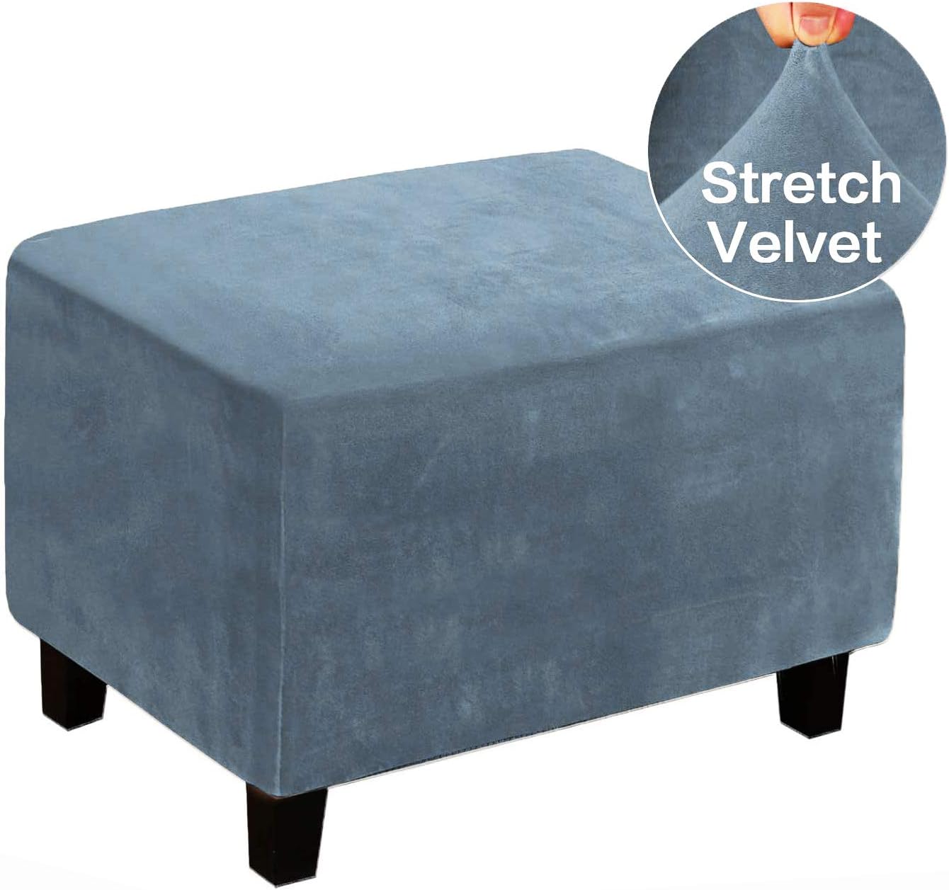 Beacon Pet Velvet Ottoman Cover Slipcovers Rectangle Foot Stool Stretch Covers Removable Washable Storage Covers Ottoman Slipcovers Footstool Protector Ottoman Footrest Covers (Light Blue, X-Large)