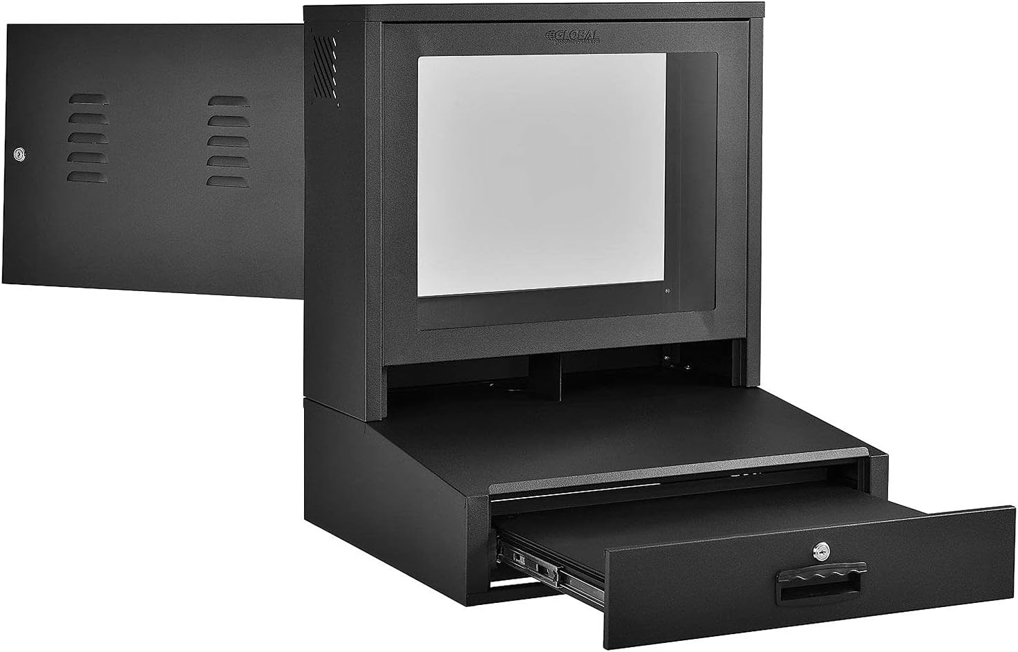 Global Industrial LCD Counter Top Security Computer Cabinet, 24" Diagonal Maximum Monitor Size, Steel Construction, Black, 24-1/2"W x 22-1/2"D x 29-1/2"H