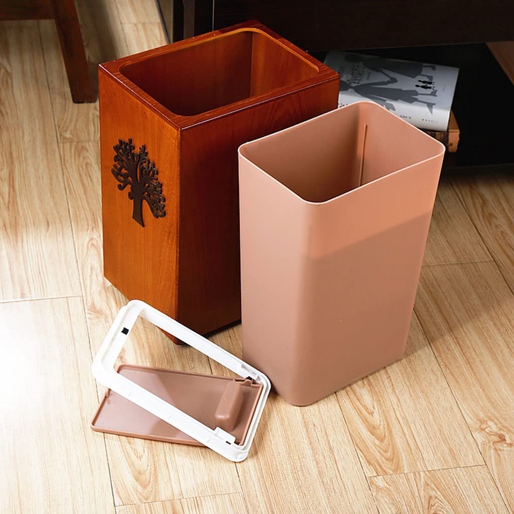 Papelera de Interior para Cocina, Estilo Retro Creativo, con Tapa, para Sala de Estar, Oficina, de Madera, Color Negro, 8 litros de Capacidad, Papelera y contenedor de Reciclaje.