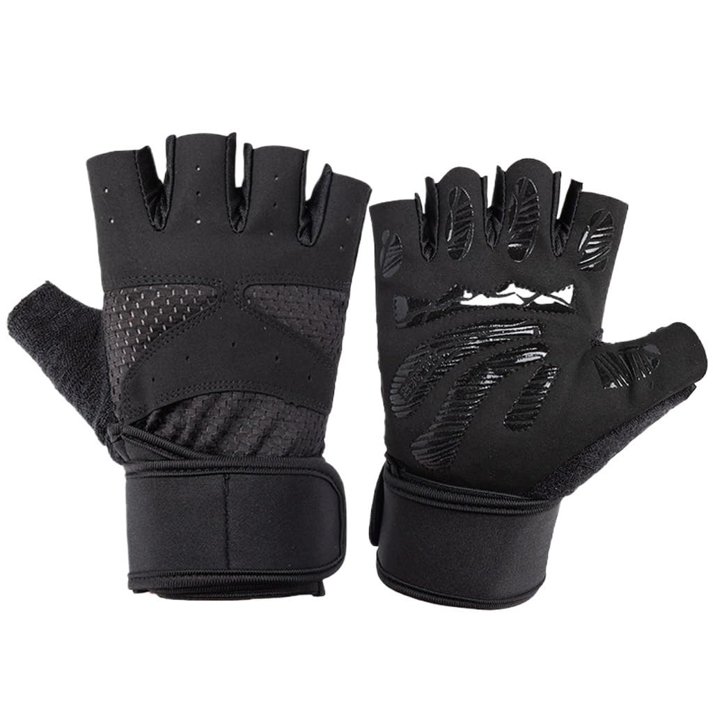 Gants de fitness demi-doigts avec bracelets pour musculation et vélo