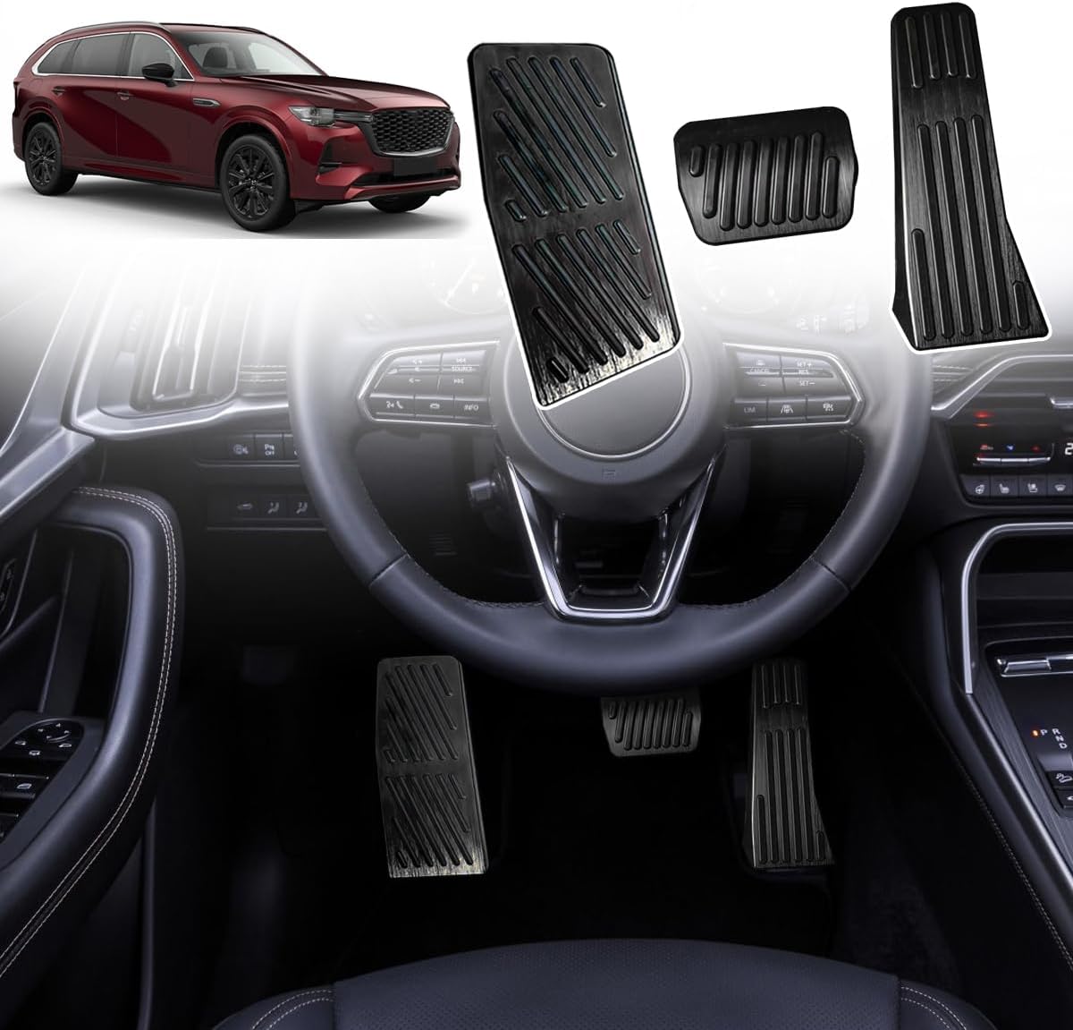 Aluminum Alloy Pedals Cover Fit for Mazda Mazda3 CX30 CX50 CX60 CX90 Non-Slip Aluminum Brake Gas Dead Pedal Pads,Auto No Drilling Accelerator Pedal and Brake Foot Rest Pedal Cover 3PCS-Black