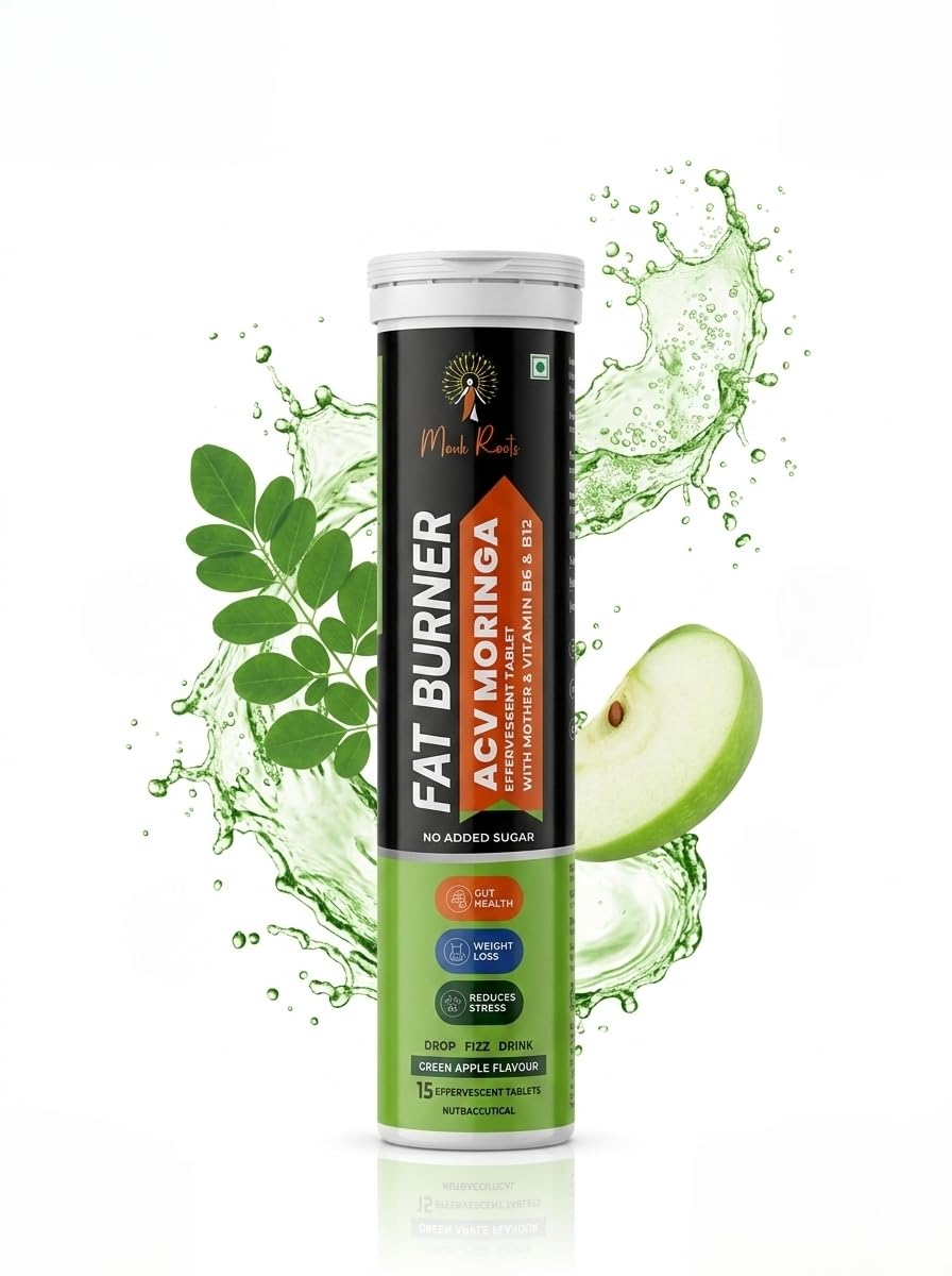 acv moringa effervescent tablet, green apple flavour, with l-carnitine, vitamin b6 and b12, no added sugar, 15 tablets
