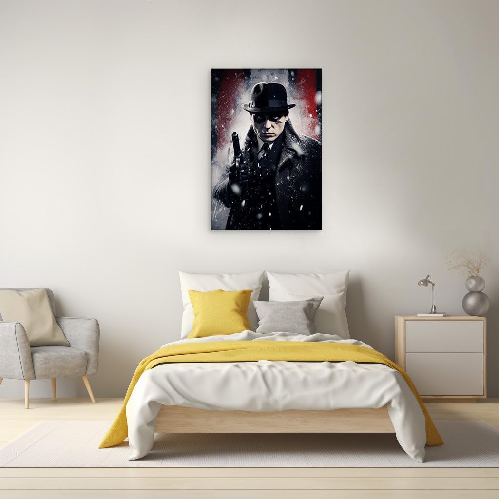 Canvas for Living room. Mystery in Monochrome: A Noir Enigma Shrouded in Snow, 27 x 18 inch Canvas Wall Art - Foreground And Background - Modern Home Decor - 69x46 cm (27x18 inch)