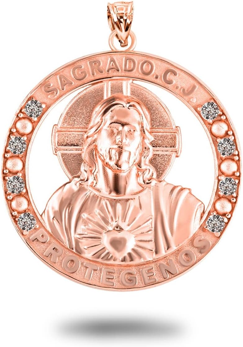 Claddagh Gold Unisex 14K Gold Religious Jesus CZ Medallion Pendant Available in Yellow Rose and White Gold