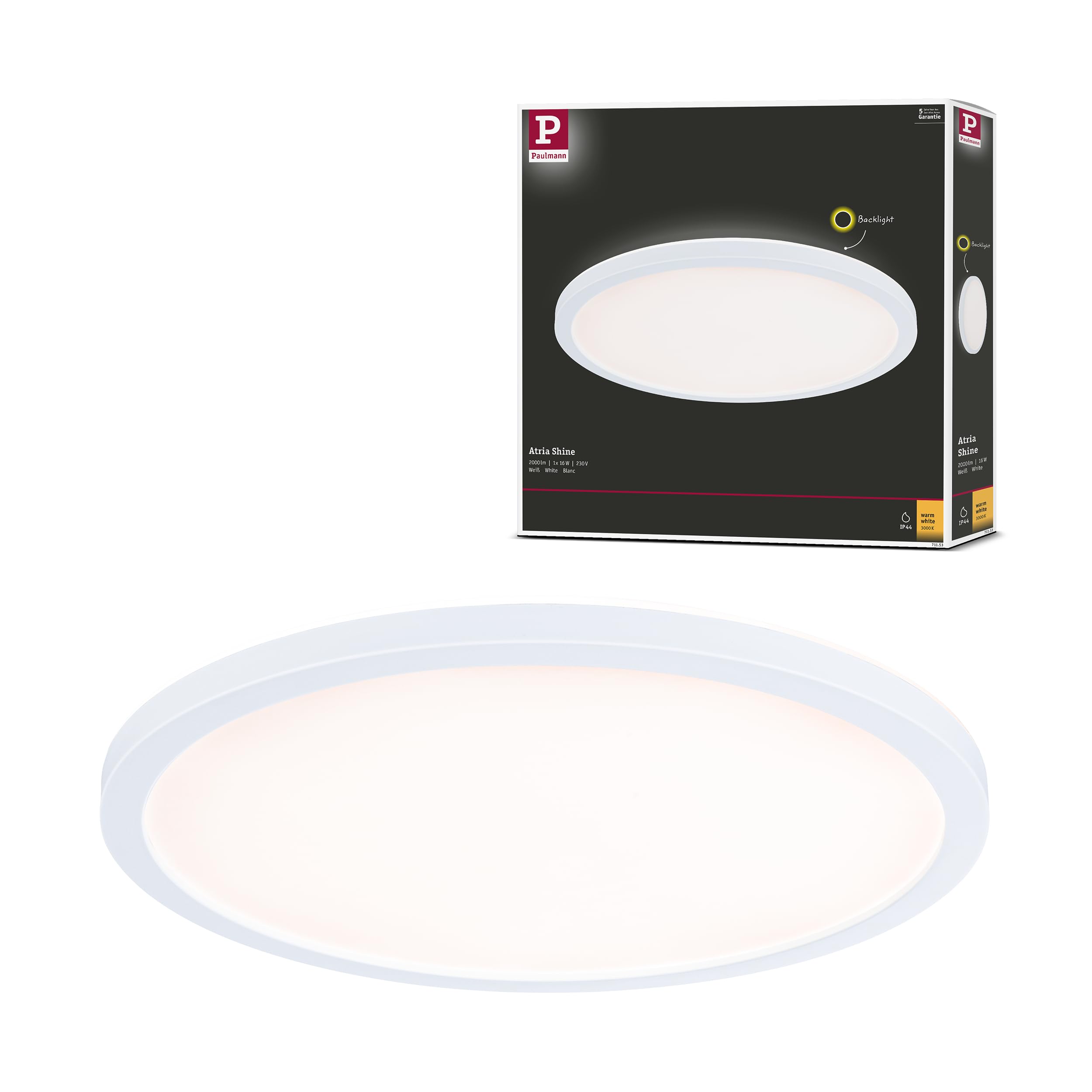 Paulmann 71153 LED Panel Atria Shine Backlight IP44 Round 293mm 16W 1600lm 3000K White Ceiling luminaire