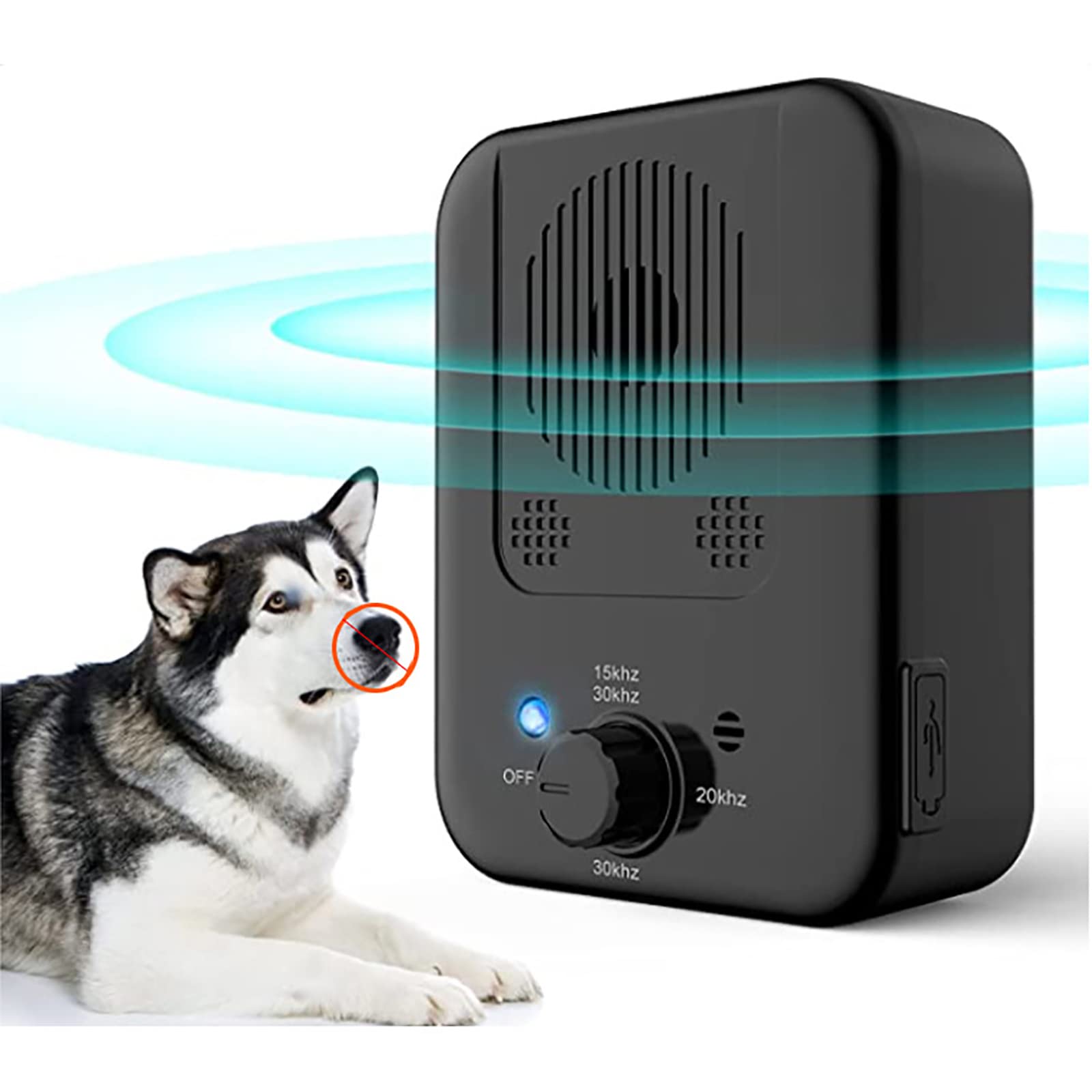 Dispositif anti-aboiements avec sensibilité et fréquence réglables - Contrôle des aboiements soniques pour chiens - Convient pour l'intérieur et l'extérieur