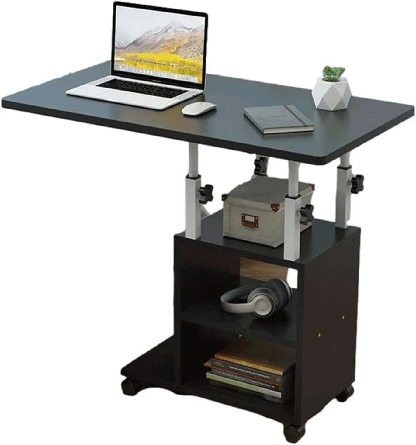 Overbed Table Adjustable Overbed Bedside with Wheels Mobile Standing Desk Steel Frame Rolling Laptop Table