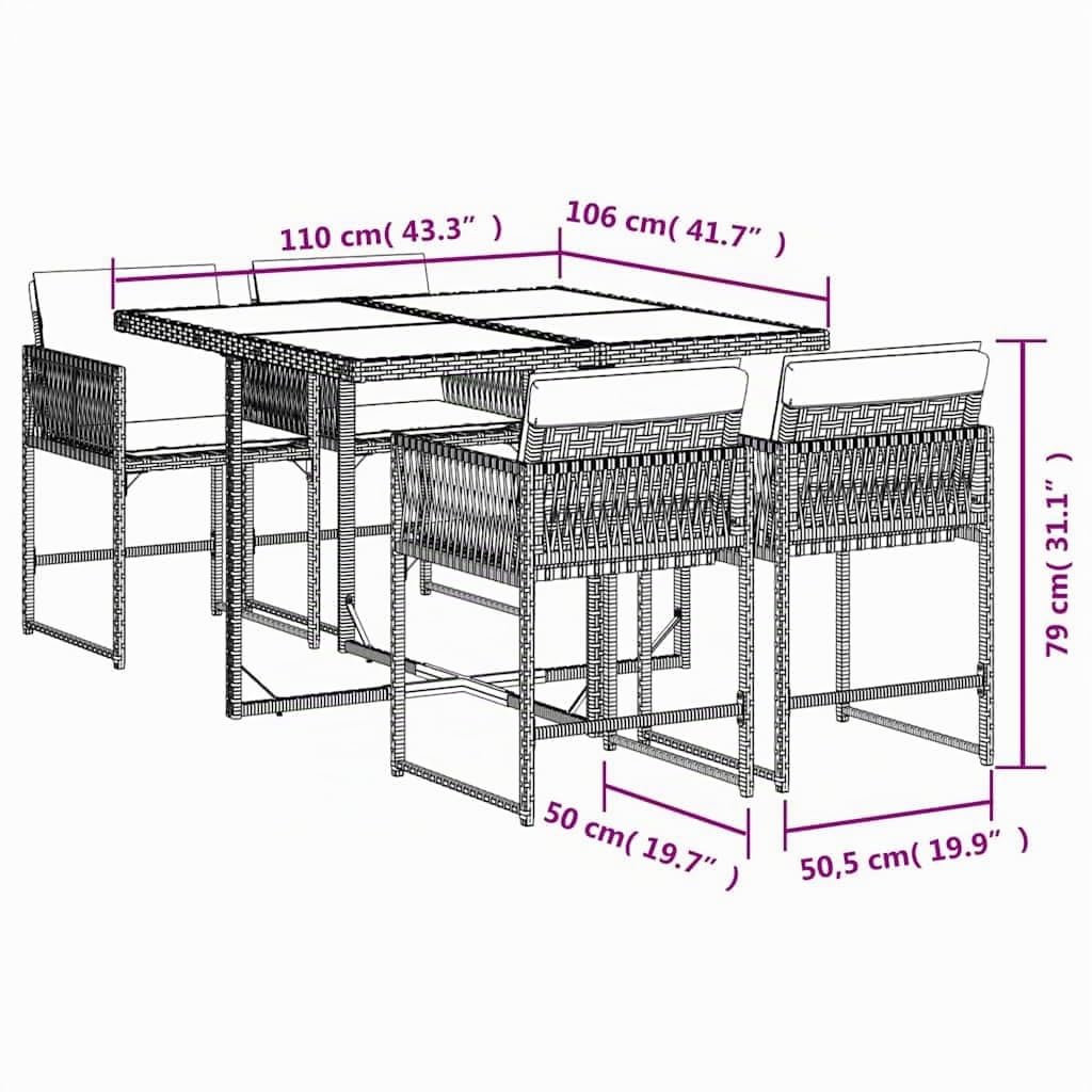 vidaXL Set da Pranzo da Giardino 5 pz con Cuscini in Polyrattan Grigio