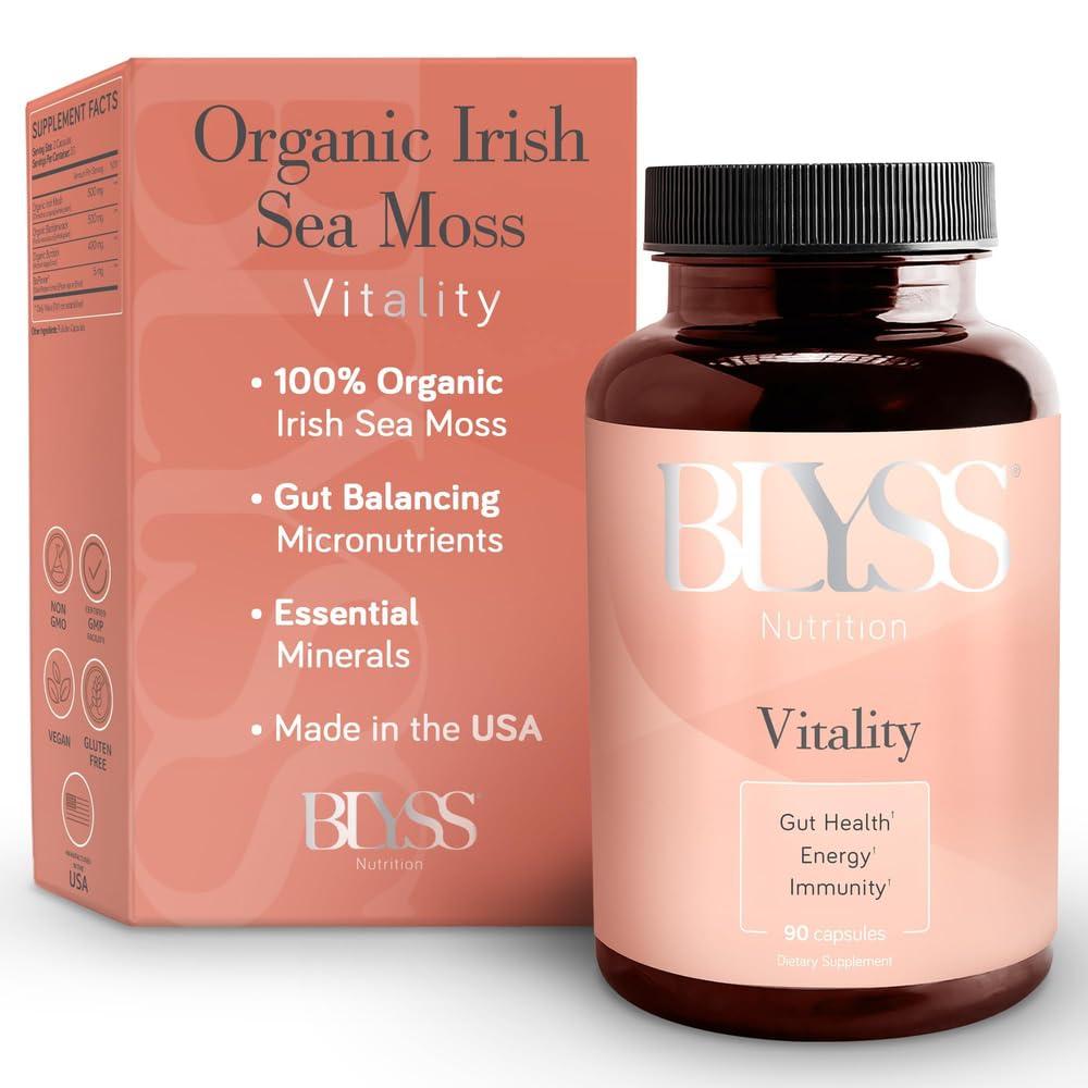 Organic Irish Sea Moss Capsules with Burdock Root, Bladderwrack and Bioperine Black Pepper - for Energy, Gut Health, Thyroid & Anti Aging - Vegan - 90 ct