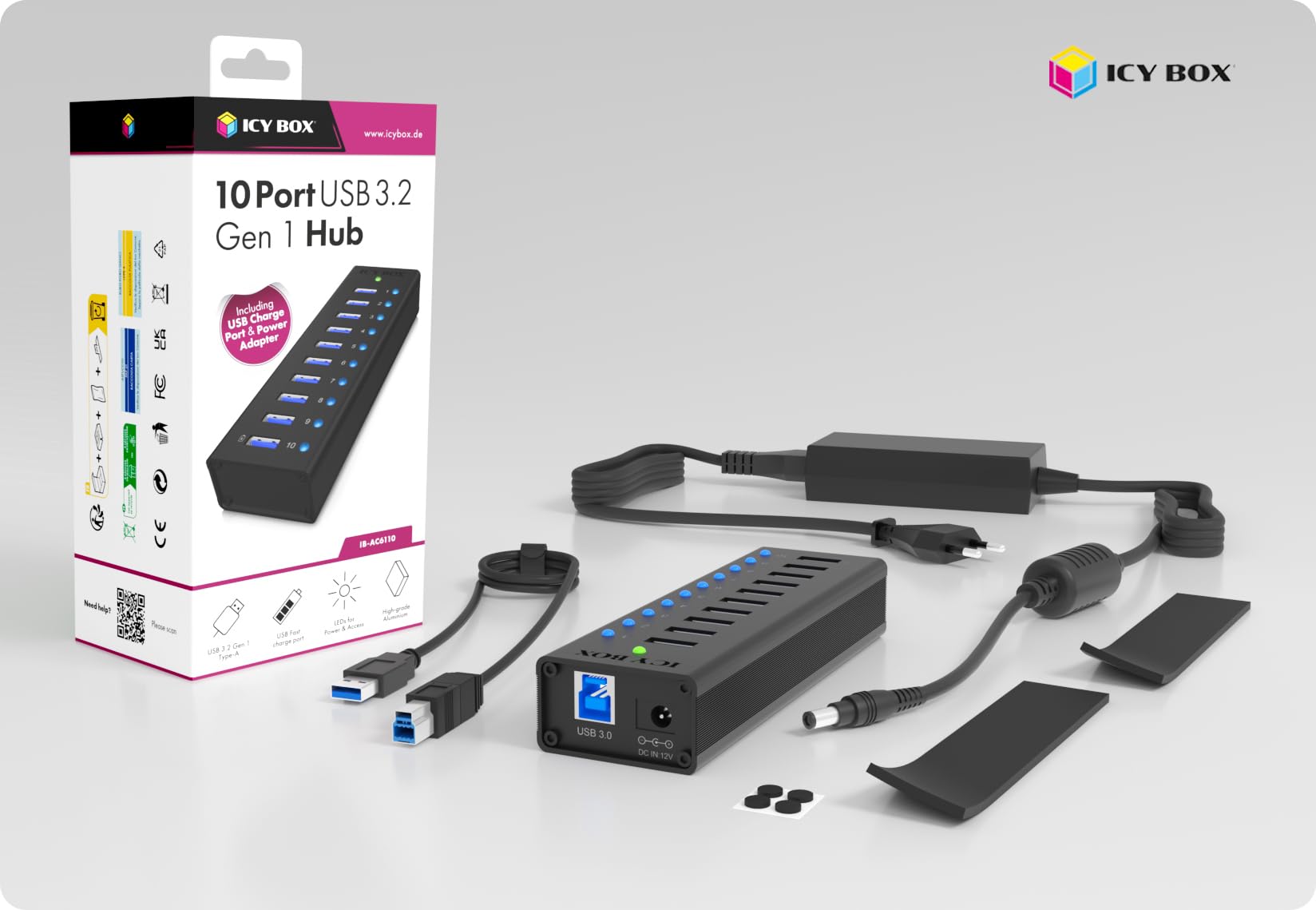 ICY BOX IB-AC6110 USB 3.2 Gen 1 (3.1 Gen 1) Hub USB Micro-B 5000 Mbit/s Noir