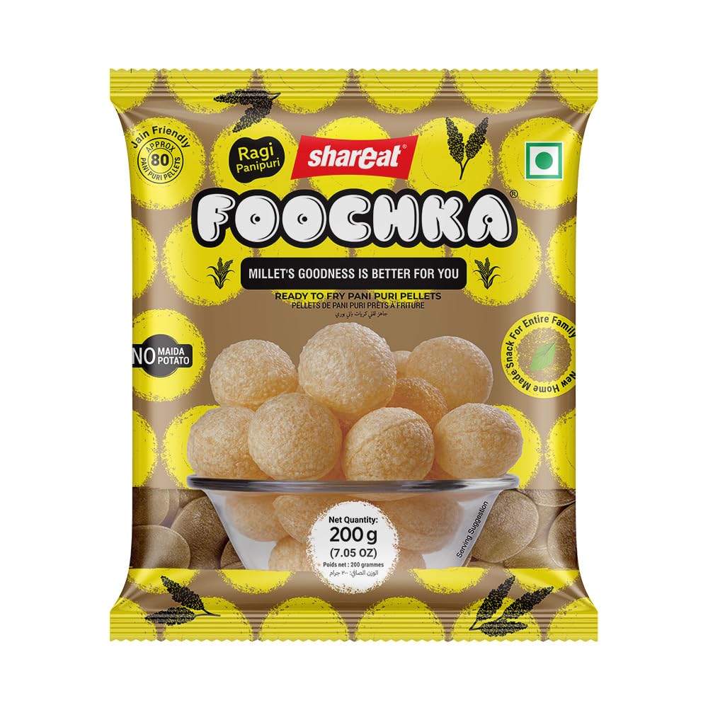 Shareat Ragi Pani Puri Pellets | 200g | Healthy Millet-Based Golgappa Fryums | No Maida | Guilt-Free | Ready to Fry | Crisp & Nutritious Snack Base (Pack of 5)-image-45