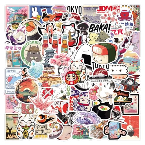 Affoto Japan Reisen Aufkleber für Laptop(100PCS),Geschenk für Kinder Jugendliche Erwachsene Jungen,Japanische Sakura Wasserdicht Vinyl Aufkleber Stickers für Scrapbook,Skateboard,Auto,Gepäck