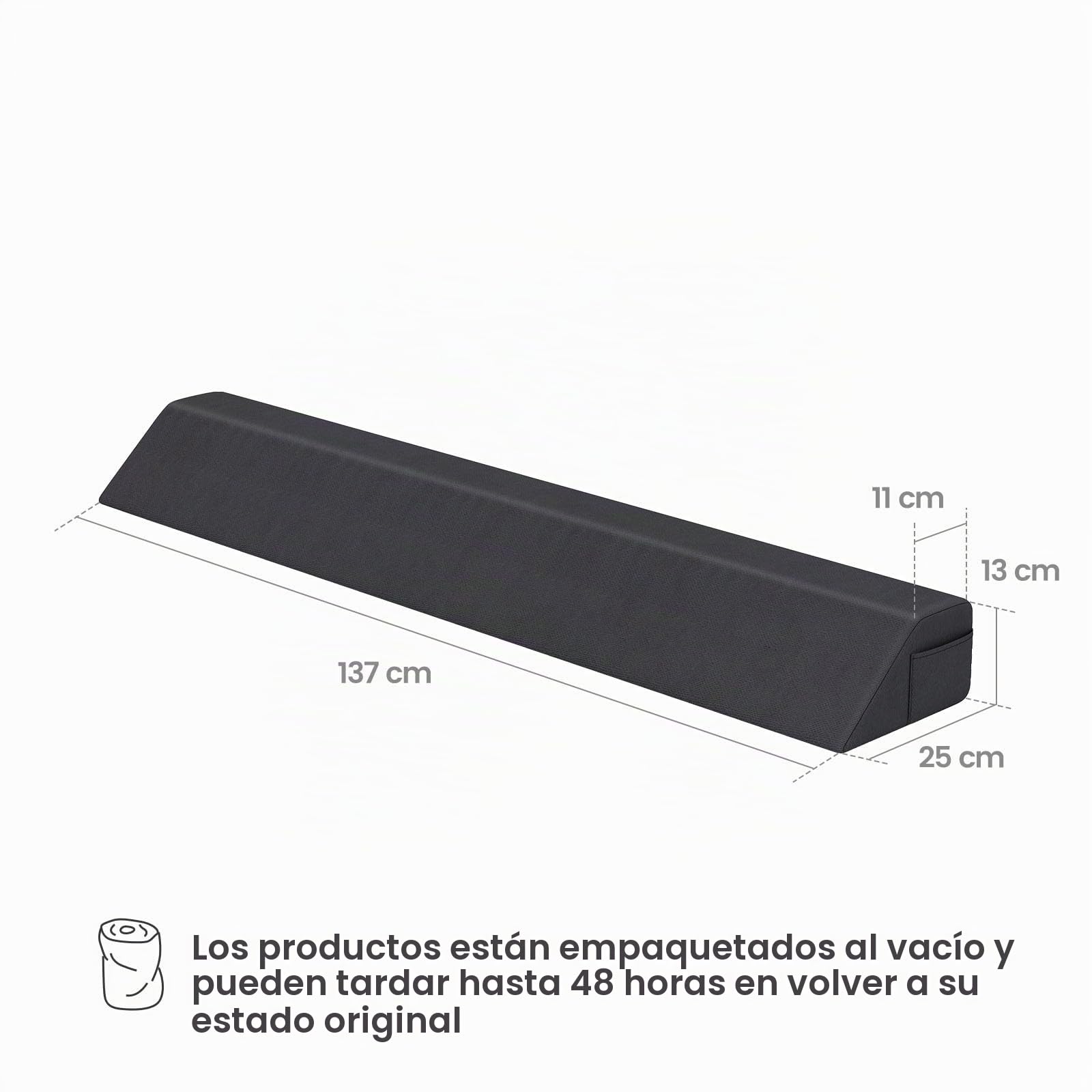 LIFEZEAL Almohada Trapezoidal para Rellenar el Espacio entre el Cabecero y el Colchón, Almohada de Lectura con Funda Lavable, Acolchada con Esponja, 2 Bolsillos Laterales, para Cama (137 x 25 x 13 cm)