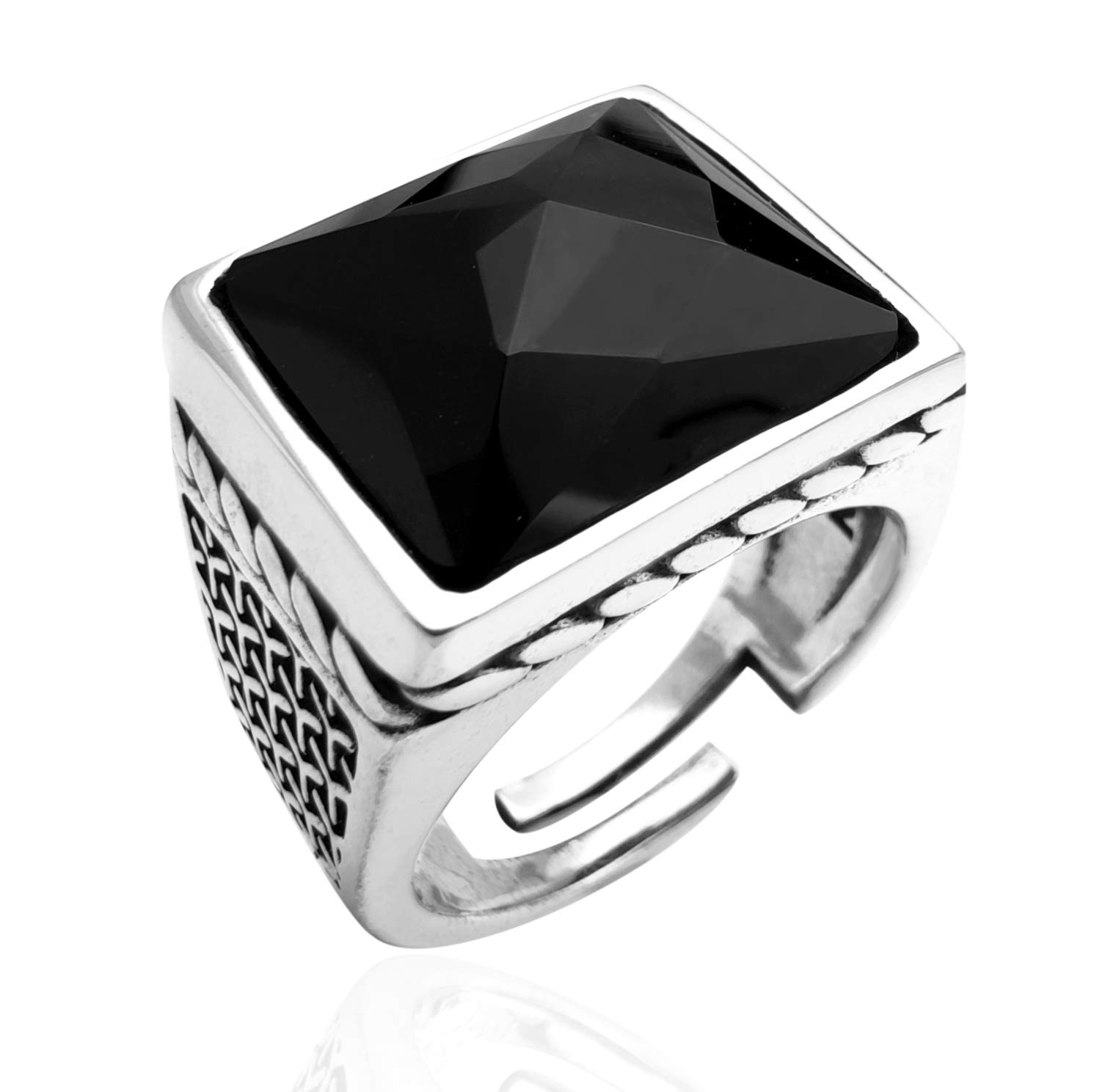 ANELLO da UOMO in ARGENTO 925, con PIETRA NERA ONICE QUADRATO, realizzato SU MISURA e completo di scatola regalo.