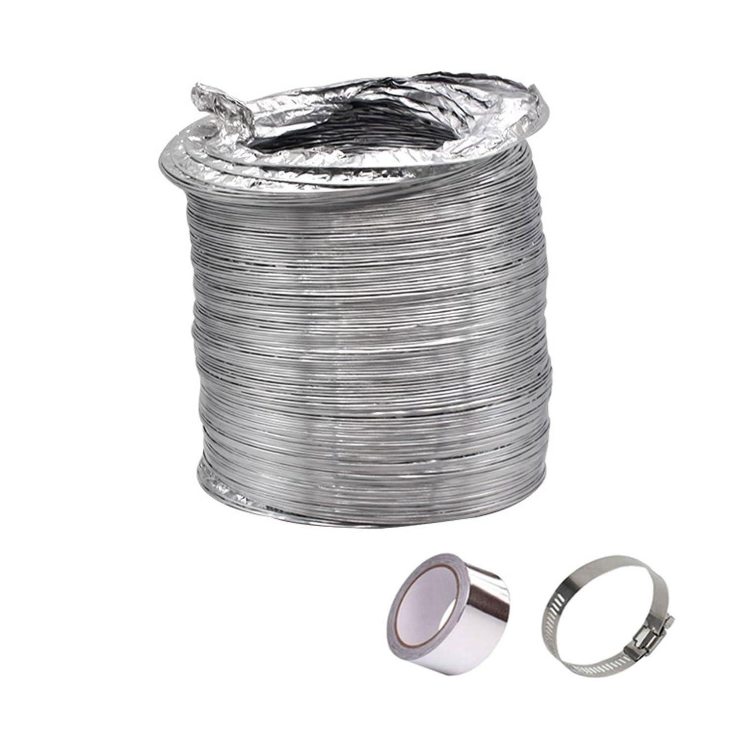 przewód z folii aluminiowej, Elastyczny wąż odpowietrzający suszarki Ø 80-200 mm z 2 zaciskami ze stali nierdzewnej(3m,170mm)