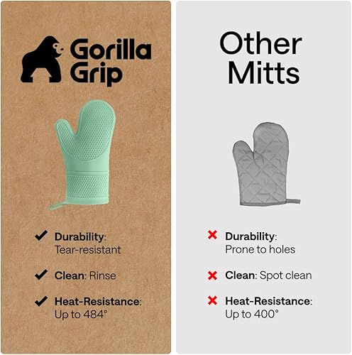 Miniatura 32 de GORILLA GRIP - Juego de guantes de horno de silicona suave sin BPA, guantes de cocina resistentes al calor e impermeables, forro de algodón grueso