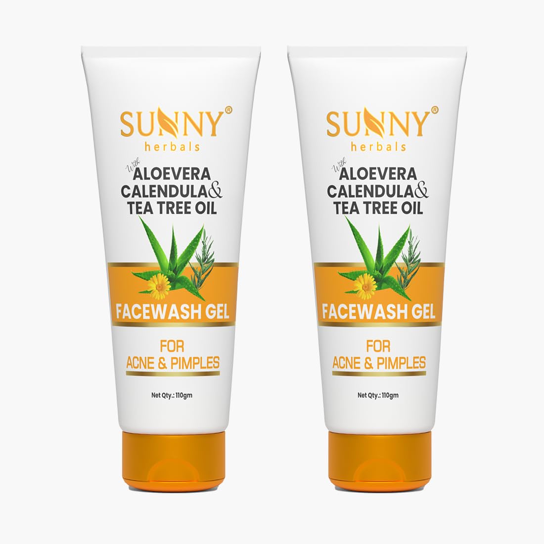 Sunny Herbals Face Wash Gel With Aloevera, Calendula & Tea Tree Oil | Aloevera & Calendula Removes Damaged Skin Cells | Tea Tree Treats Acne & Pimples | 110 gm (Pack of 2)