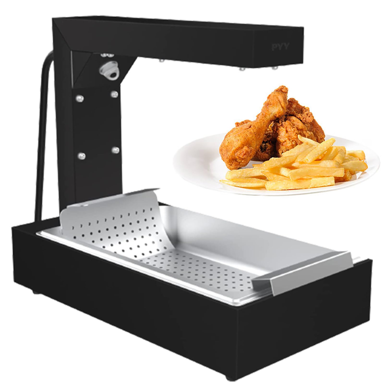 ZHJOPP French Fry Warmer, Commercial Heat Food Warmer, Food Heating for Chips, Stainless Steel Freestanding Heating Dump Station (Black)