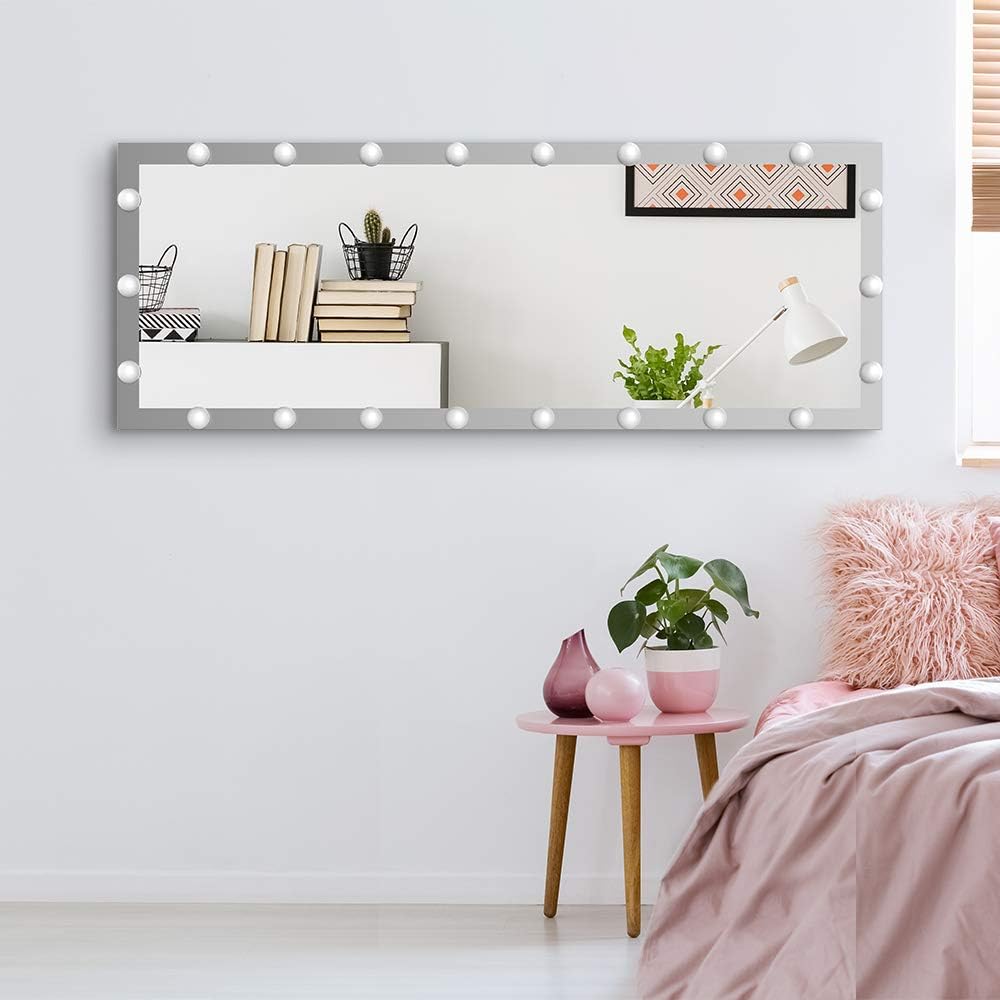Majnesvon 65" x 24"Full Length Mirror with Lights and Stand Touch Control - Wall Mounted and Floor Standing,LED Lighted Full Body Dressing Mirror for Bedroom,Dimming&3 Color Modes (Silver)