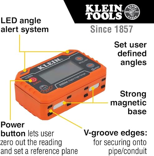 Miniatura 2 de Klein Tools 935DAA Medidor electrónico digital de nivel y ángulo, alerta de ángulo LED, ángulos de medición y ajuste, rangos de 0-90 y 0-180 grados