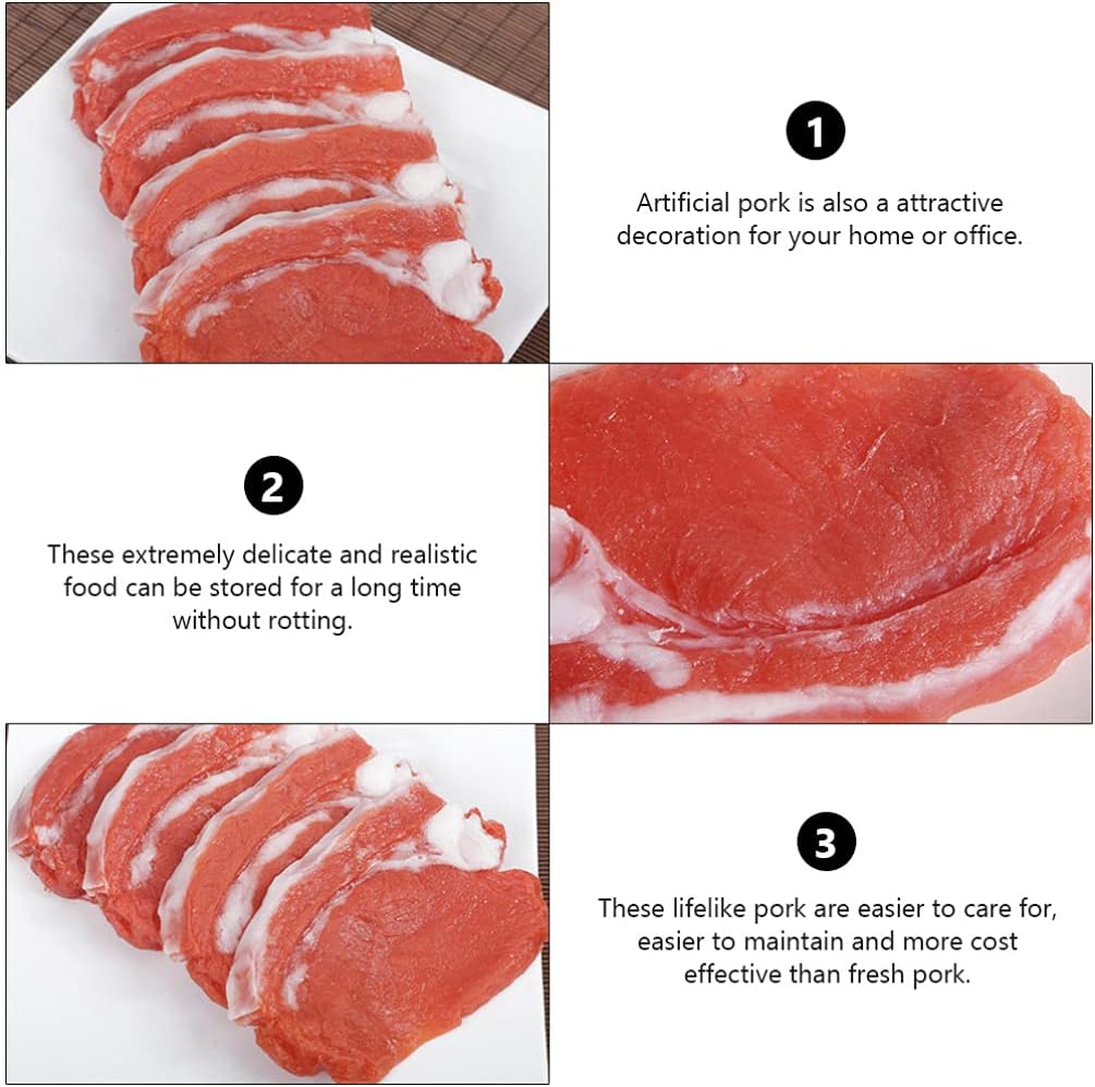 Cabilock Simulated Pork Model 2 Pieces Fake Pork Meat Play Food Toy Realistic Kitchen Pretend Food for Display Photography Prop 4.33X3.14X0.39 Inches