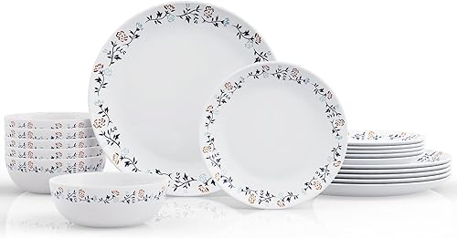 Miniatura 1 de MEKY - Juego de vajilla de 18 piezas vajilla con patrón de flores platos cuencos servicio para 6 personas lavavajillas microondas esterilizador de