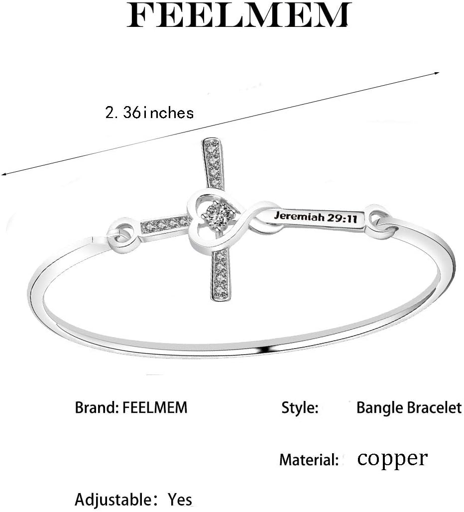 FEELMEM Christian Cross Bracelet Jeremiah 29:11 Bible Verse Crystal Sideways Cross Bangle Bracelet Baptism Christening Gift - Image 5