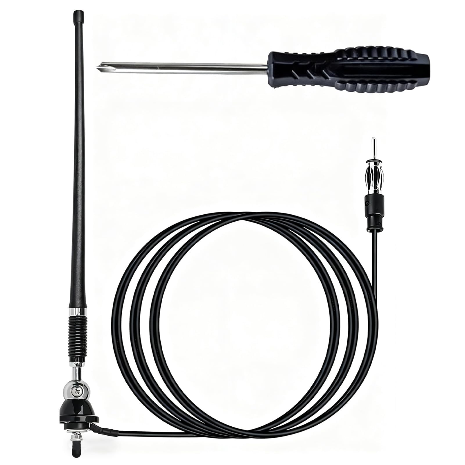 Antenna Radio Marina, Antenna Barca AM FM Universale 16 Pollici in Gomma Flessibile con Rotazione 180°, Per Barche, Jeep, Trattori e Veicoli da Costruzione, Compatibile Autoradio DIN con Cavo Prolunga
