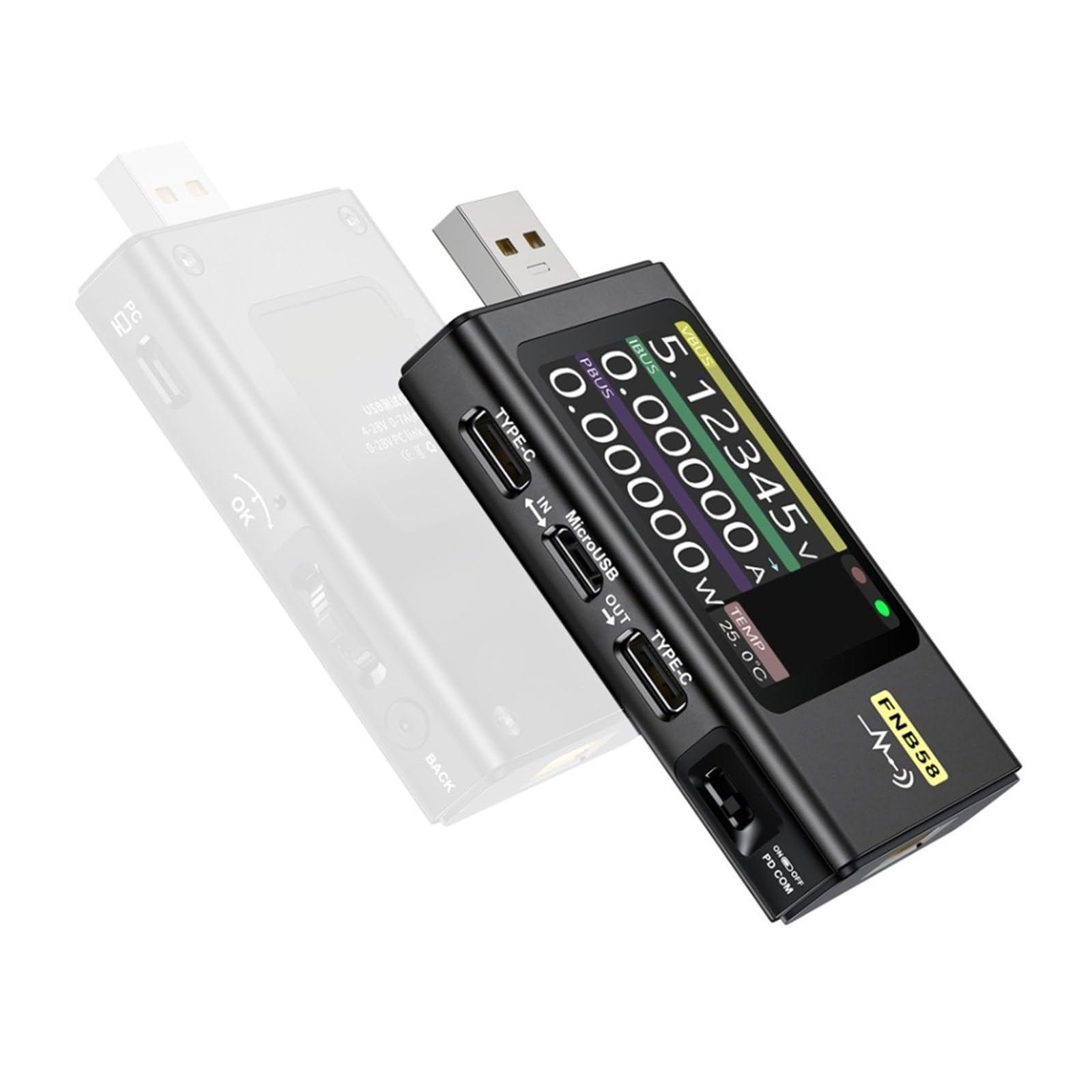 Tester USB FNB58 FNB48 USB Tester Woltomierz Amperomierz Szybkie Wykrywanie Wykrywanie Napięcia Wyzwalacza Narzędzie do pomiaru pojemności baterii Wygodniejsze wykrywanie (FNB58 BEZ Bluetooth)