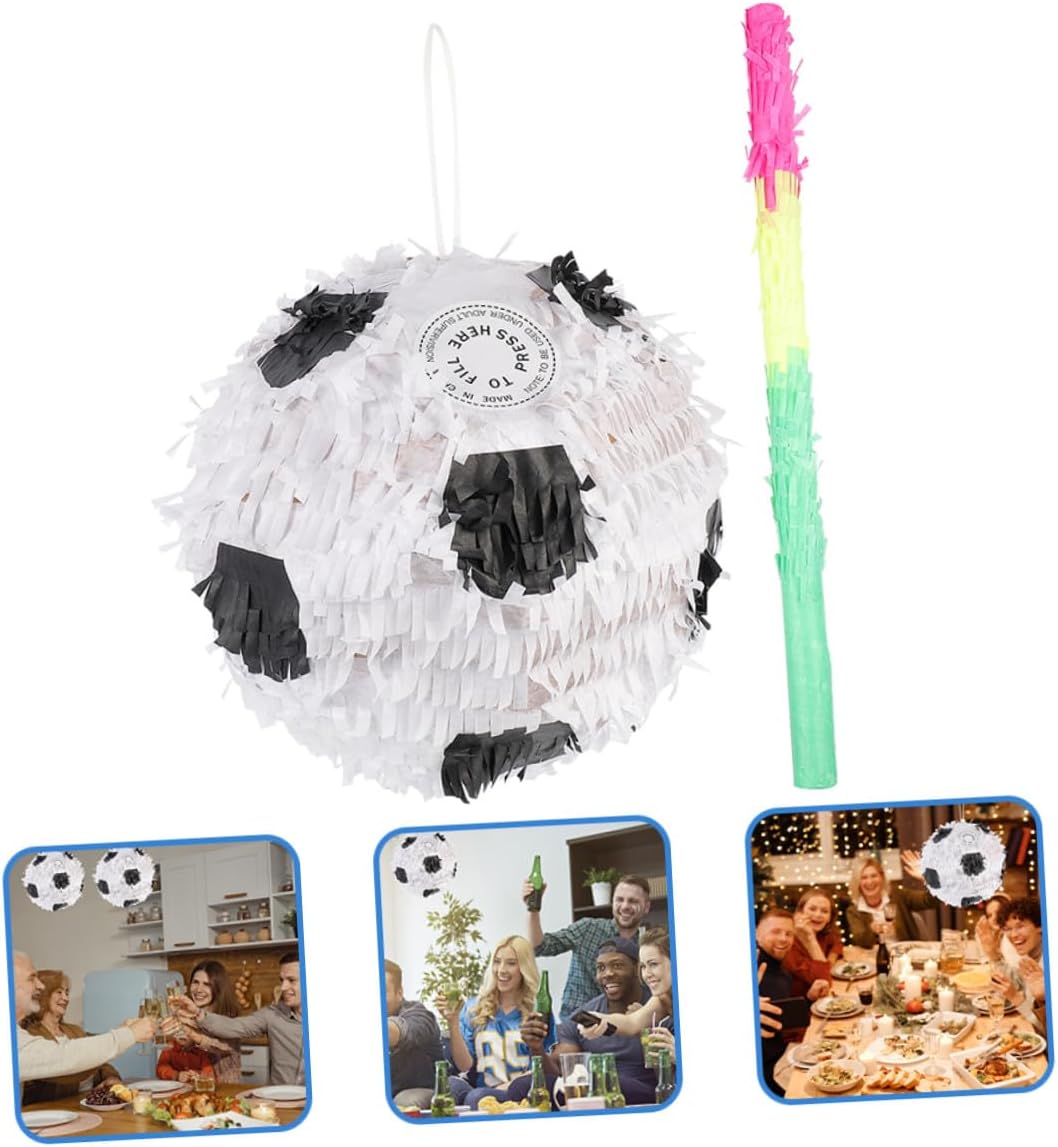 2Pcs Soccer Ball Pinata with Stick for Birthday Party Decoration Sports Themed Football Party Supplies Indoor Outdoor Football Shower and Soccer Birthday Decor