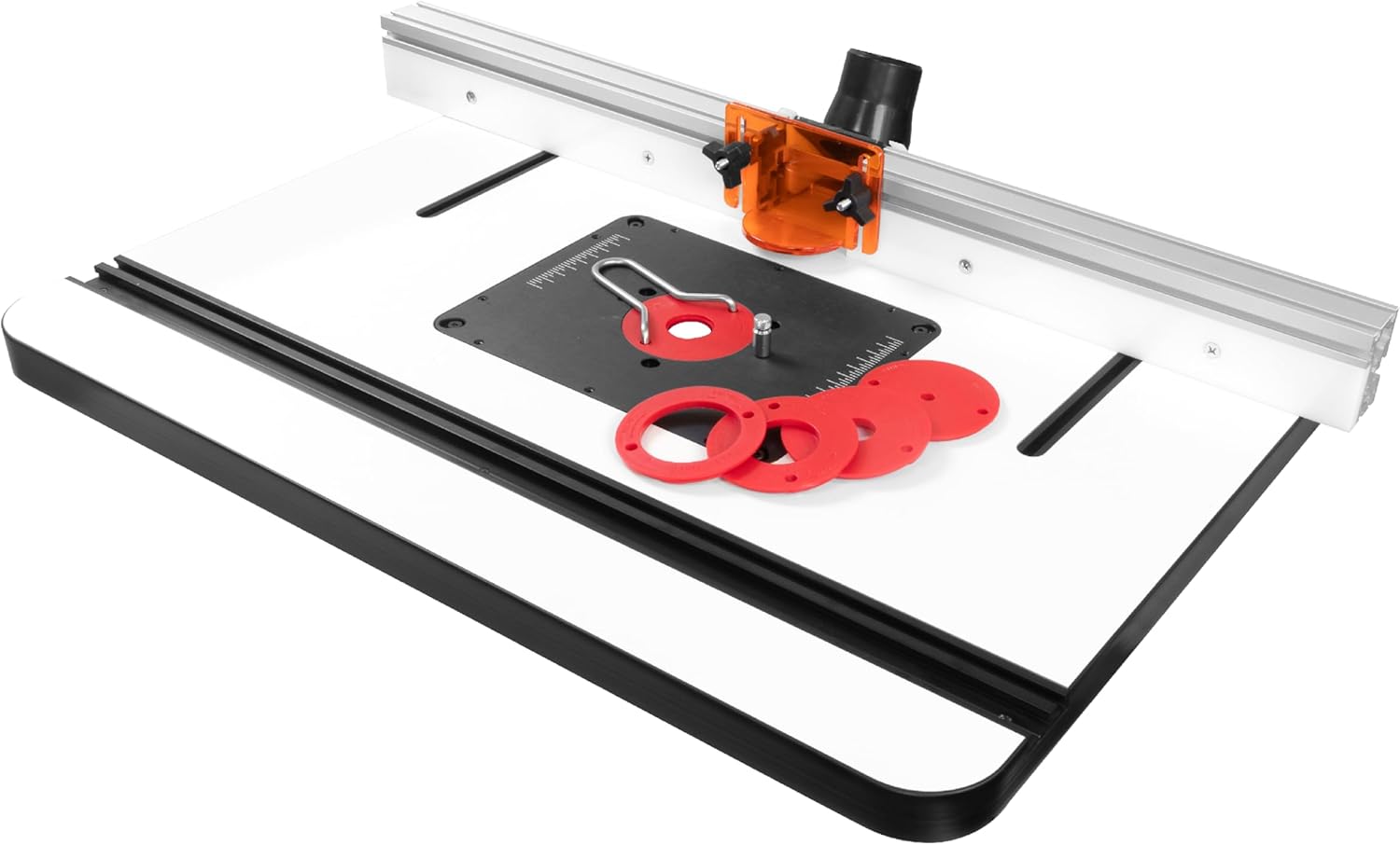 Fulton Woodworking Tools Premium 1-3/8 inch Thick Router Table with Aluminum Fence Package with Premium Router Plate and 5 Interchangeable Insert Discs