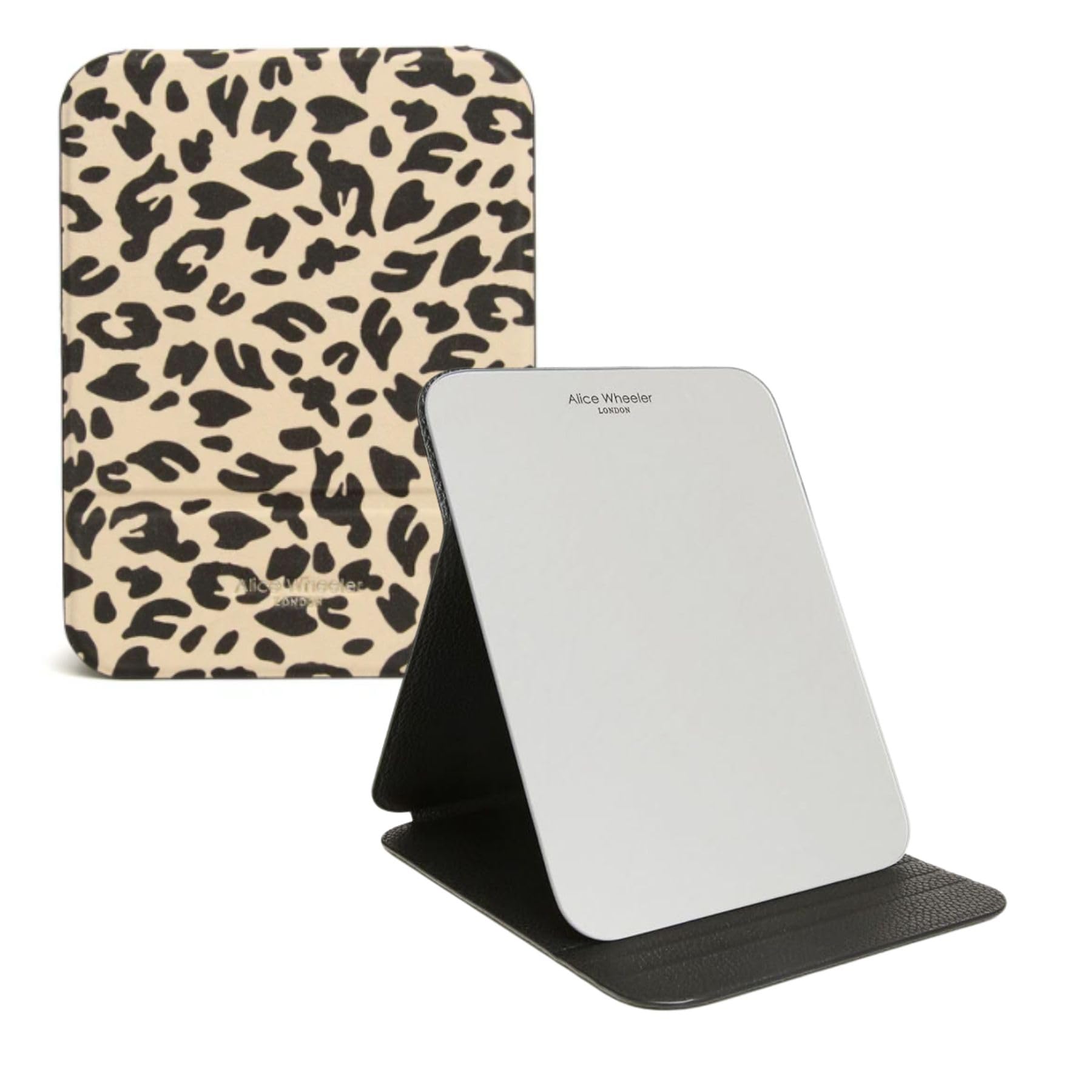 Alice Wheeler London Vegan Leather Boxed Folding Travel Vanity Mirror (Leopard)