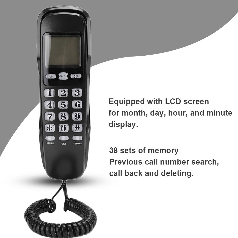 Telefon przewodowy, podwójny system KX-T888CID FSK i DTMF, wyświetlacz identyfikacji dzwoniącego, stacjonarny telefon stacjonarny do biura w domu z ekranem LCD (czarny)