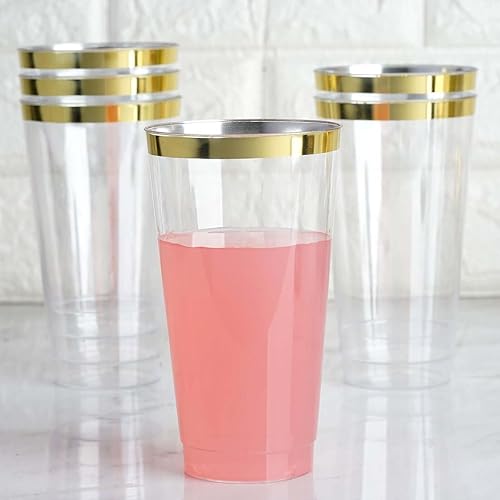 Efavormart - Paquete de 12 vasos desechables de plástico con purpurina dorada de 17 onzas para bodas, fiestas, banquetes, hogar, picnic, vajilla al