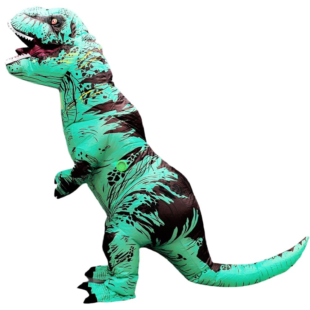 QNRMS Inflatable Dinosaur Costume Adult Fancy Dinosaur Suit Blow up Trex Full Body Dino Costume (Green)