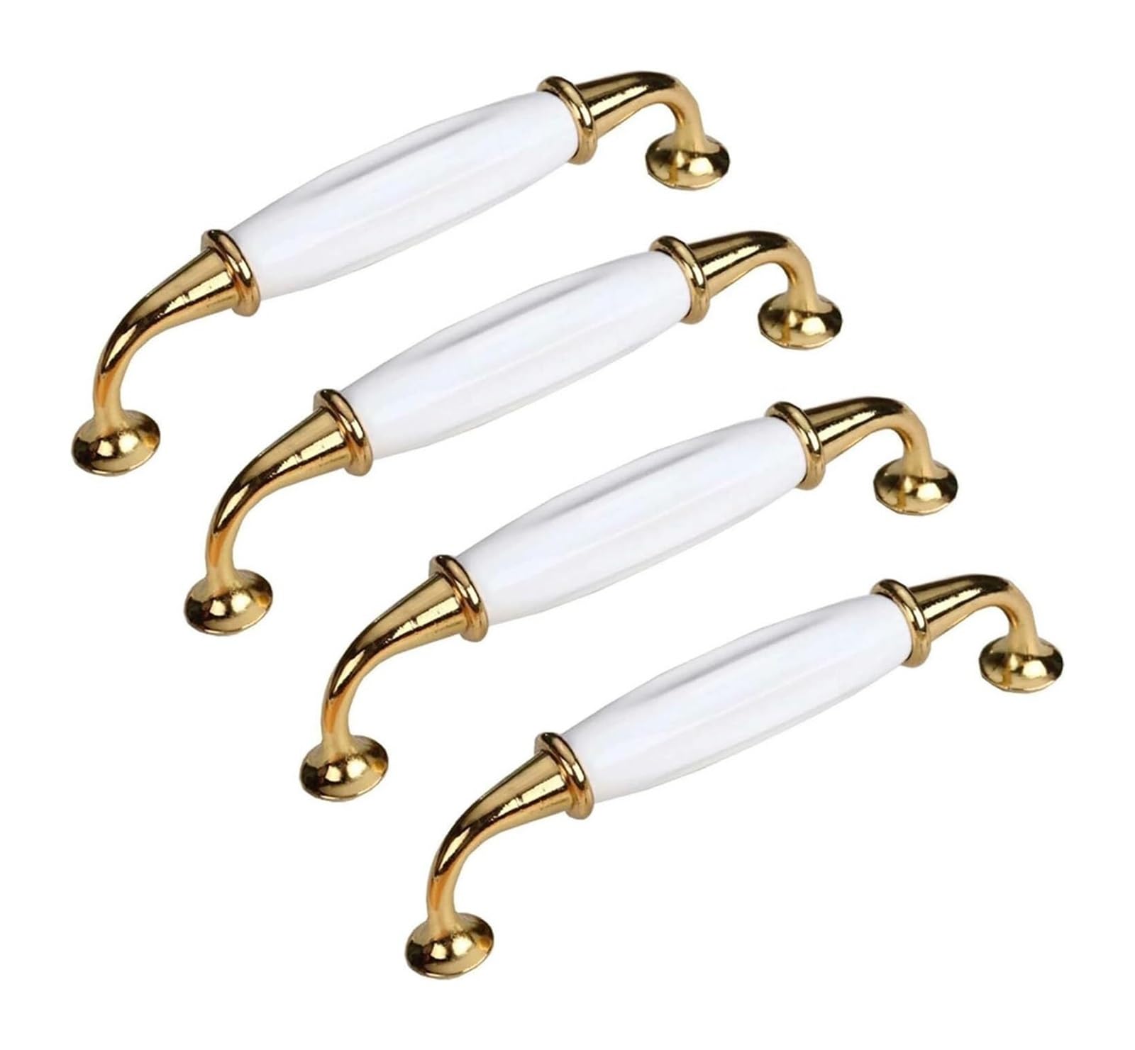 Opeximatun Ceramic Drawer Knobs, 4 Pcs Ceramic Cabinet Drawer Pull Handles, Zinc Alloy Base(Golden,Hole Distance 128mm)