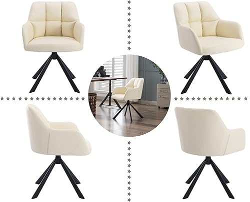 Miniatura 7 de EALSON Cómoda silla de escritorio de cuero, moderna silla de trabajo para computadora, sin ruedas, silla giratoria con brazo de respaldo medio para