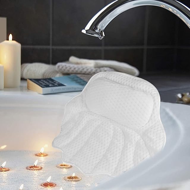 VADUDA Bath Pillows for Head and Neck Waterproof Bath Cushion Ergonomic Bathtub Spa Pillow Quick Dry Air Mesh with with Suction Cups Comfortable Head Rest and Neck, Back, Shoulder Support White