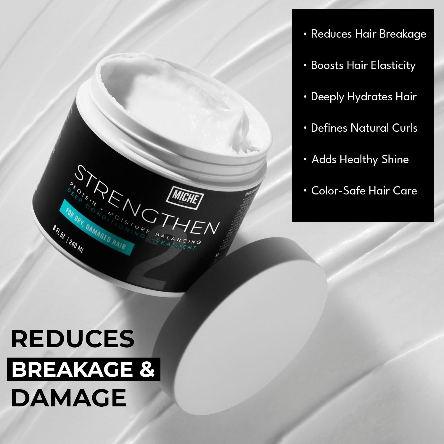 Miche Strengthen Protein - Acondicionador profundo para cabello rizado, rizado u ondulado, sin silicona ni parabenos, 237 ml