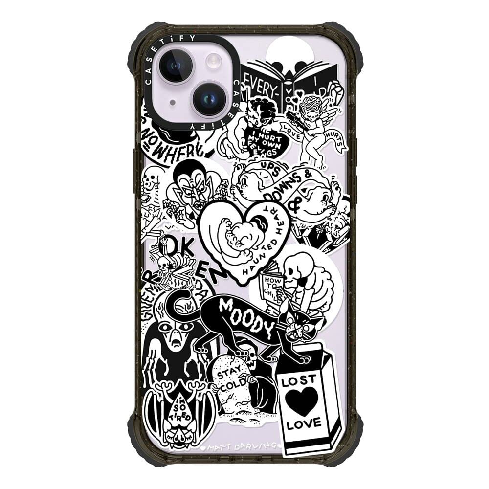 CASETiFY Ultra Impact iPhone 14 Plus Case [5X Military Grade Drop Tested / 11.5ft Drop Protection] - matt Darling Sticker Collage - Clear Black