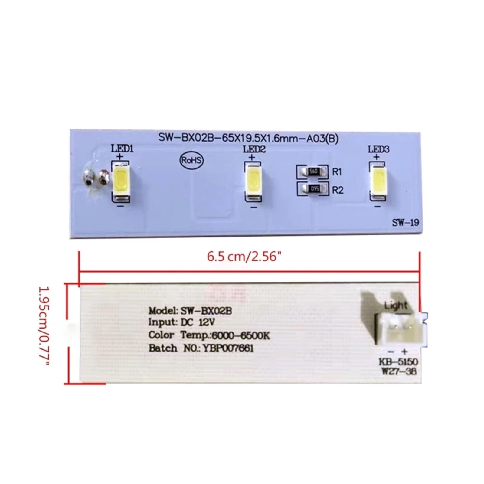 Tiras de luz led de repuesto para frigoríficos, Tira de luces LED for refrigerador SW-BX02B P9JD DC12V for ZBE2350HCA (6,5 x 1,95 cm)