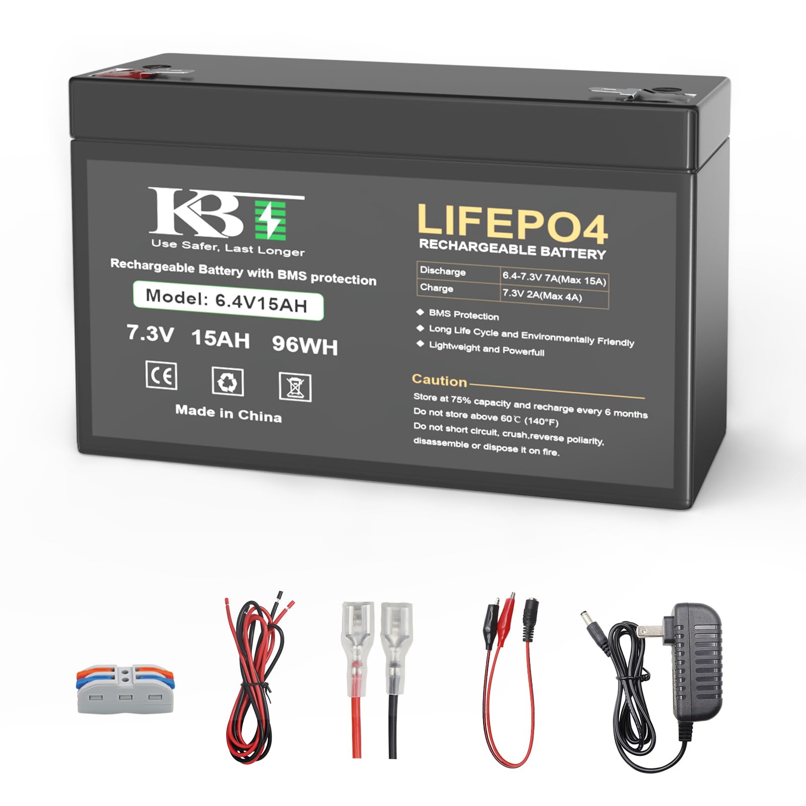 Photo 1 of KBT 6V 15Ah Rechargeable LiFePO4 Lithium Battery Replacement, Long Lasting Life, with Charger for Ride on Toys, DIY Project, Tractor, Emergency Light Equipment, Lanterns, Deer Feeder