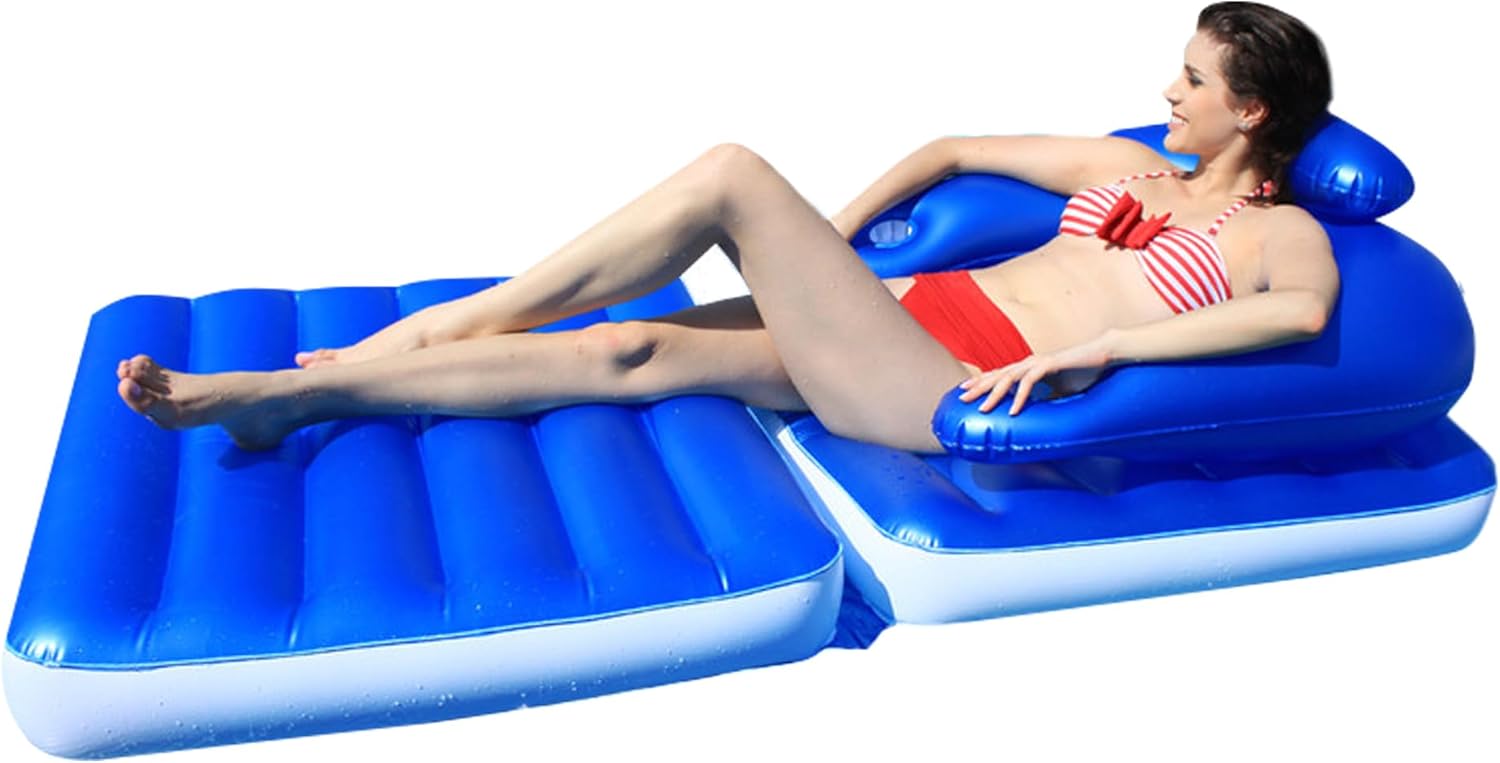74" Blue Convertible Lounge Chair Inflatable Swimming Pool Float
