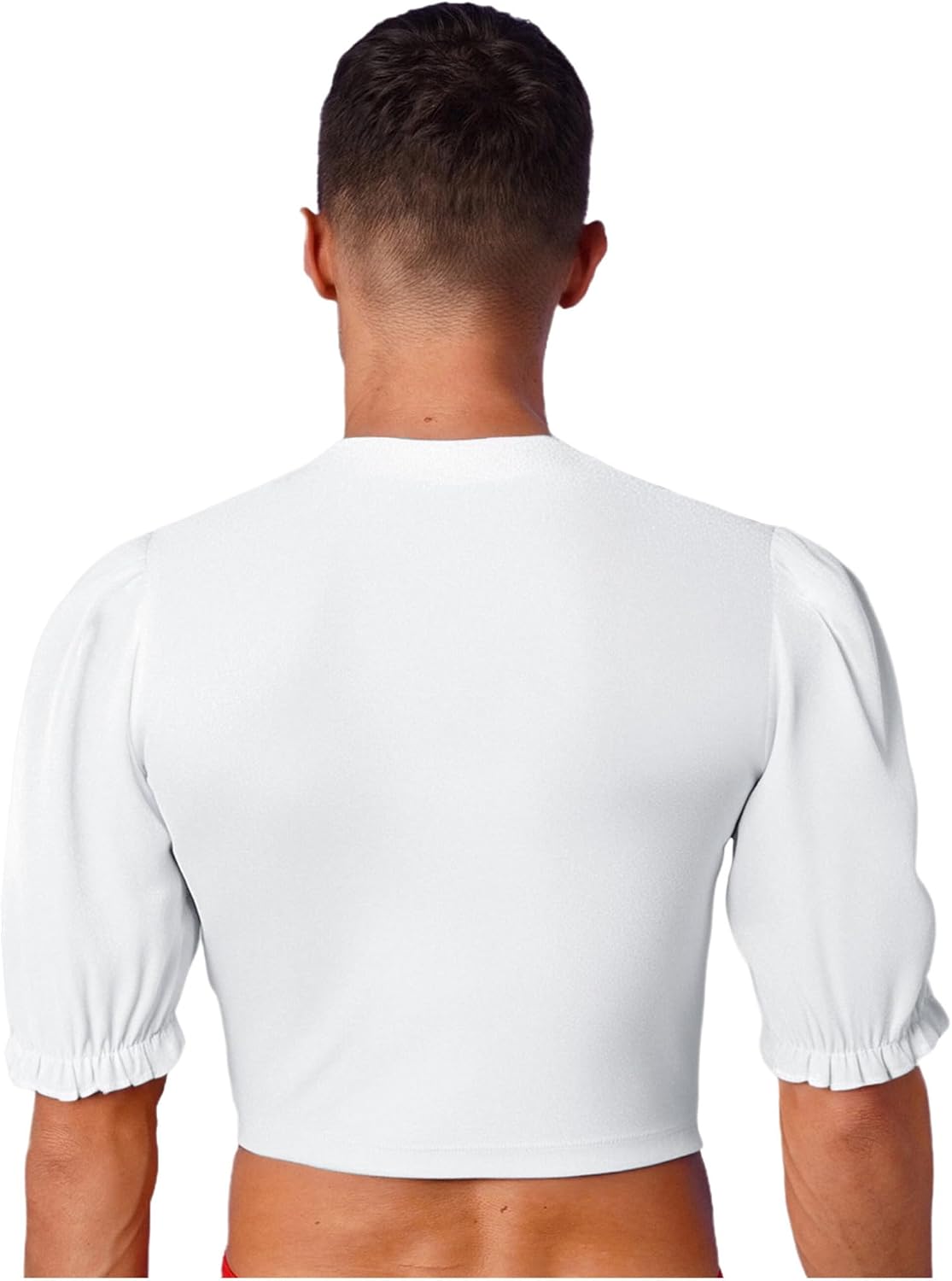 iiniim Mens Ballet Prince Dance Top Velvet Crew Neck Half Sleeve Ruffled Cuffs for Dance Recital