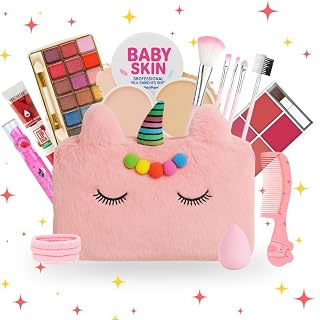 Makeup Kit for Girls & Teens – 20 PCS Safe & Washable Beauty Set with Unicorn Pink Bag – Non-Toxic Cosmetics for Ages 7–16 – Gift Set with Brushes, Lip Gloss, Blush & More - All in one Makeup Kit
