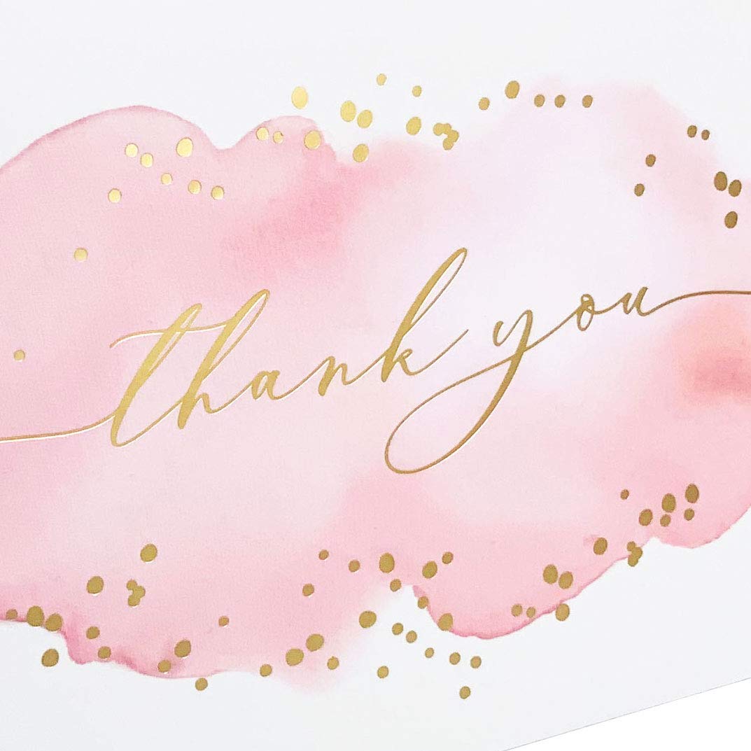 Biglietti di ringraziamento con buste colore oro rosa e floreale 36 pezzi 4