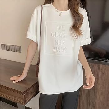 Amazon | [UMIYI] Tシャツ 半袖 立体ロゴ 英字 オーバーTシャツ