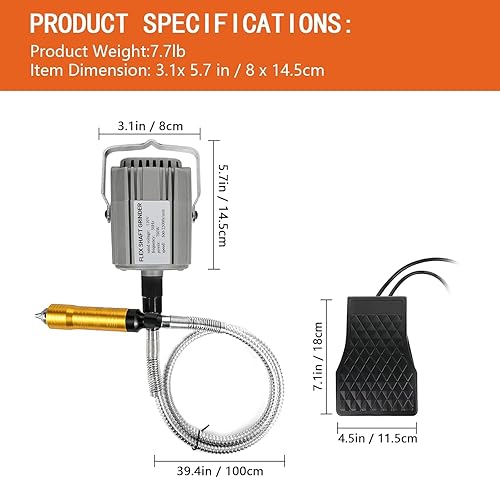 Miniatura 7 de Amoladora de eje 780W Herramienta rotativa 500-25000RPM Rotary Carver con mandril de 3 mandíbulas de 0.26 pulgadas y pedal de pie de velocidad