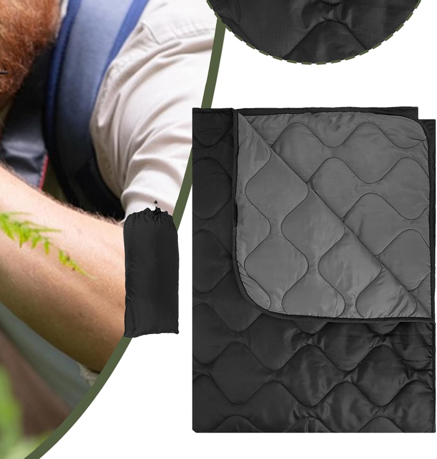 Camping Blanket Packable, Windproof Packable Outdoor Travel Blanket, Lightweight Backpacking Warm Quilt for Camping Stadium, Airplane, Hiking