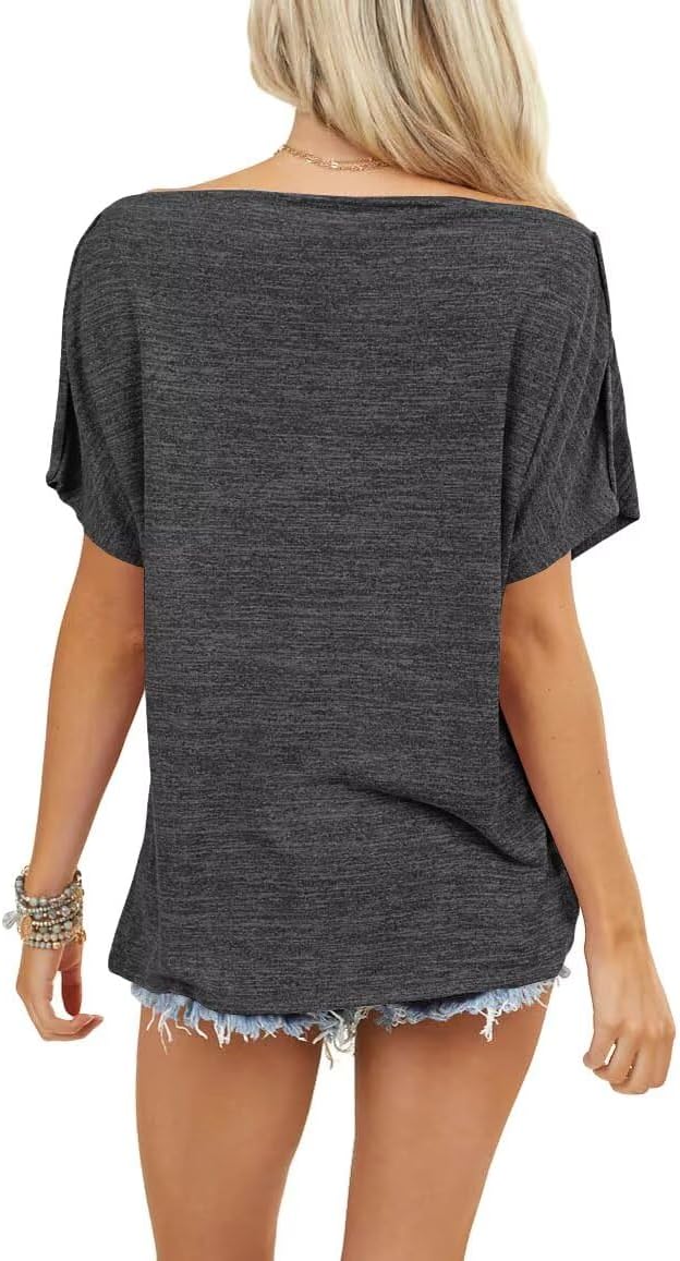 LEEDYA Off The Shoulder Tops for Women Summer Short Sleeve Batwing Shirts Oversized Casual Sexy Date Night Tunic Top - Image 3